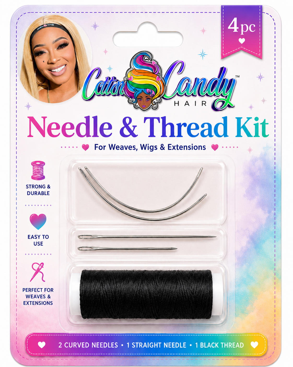 Hair Needle & Thread Kit – 4pc Wig & Weave Sewing Kit